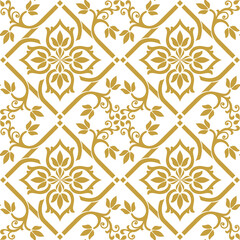 Wallpaper in the style of Baroque. A seamless vector background. Gold and white texture. Floral ornament.
