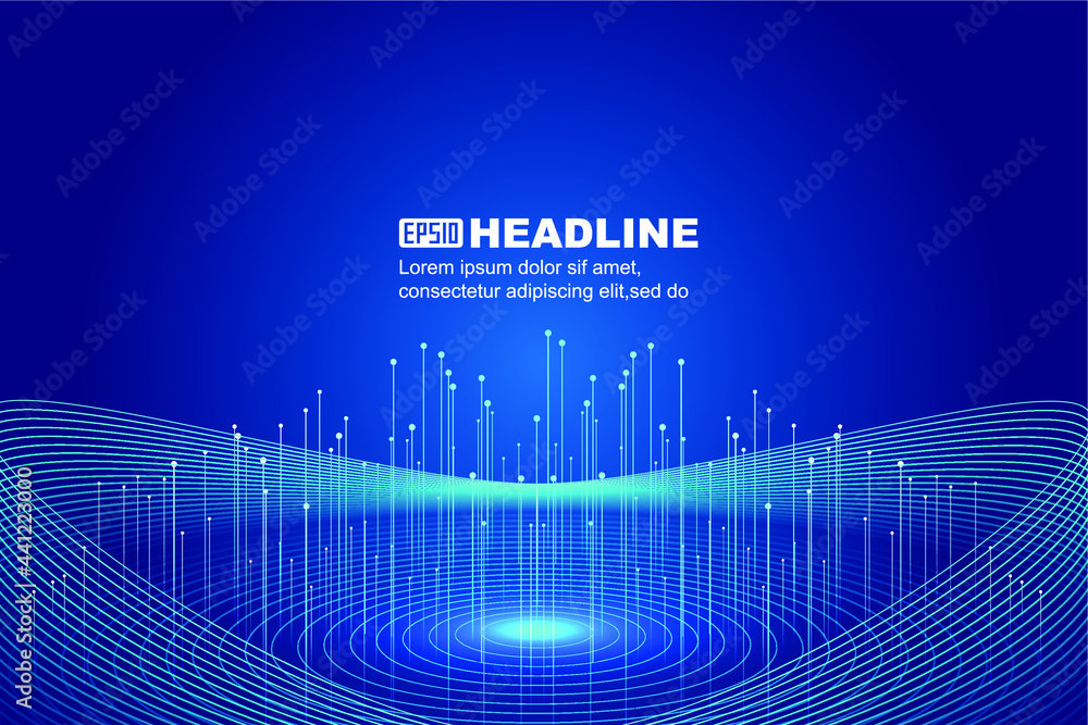 Poster big data background of luminous rays on 3d technology sense space sense booth