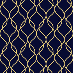 Naklejka premium Abstract geometric pattern with wavy lines. A seamless vector background. Gold and blue-black ornament