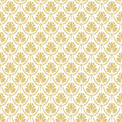 Floral pattern. Wallpaper baroque, damask. Seamless vector background. Gold and white ornament Graphic modern pattern.