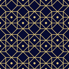 Abstract pattern in Arabian style. Seamless background. Dark-blue and gold pattern. Graphic modern pattern
