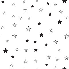 Star doodles seamless pattern. Hand drawn stars illustrations, background texture. Monochromatic.