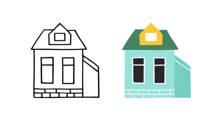 Home in doodle style. Hand drawn sketch cute house. Flat vector illustration.