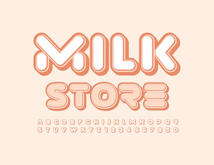 Vector cute logo Milk Store with trendy style Font. Abstract set of Alphabet Letters and Numbers