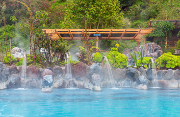 Hot springs of Papallacta with spa pools, hydro neck and spine massage near Quito, Ecuador.