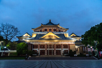 Guangzhou Dr.Sun Yat-sen Memorial Hall.  Niht scence of Chinese land mark building in memory of Dr. Sun Yat-sen, the pioneer of China's bourgeois democratic revolution.