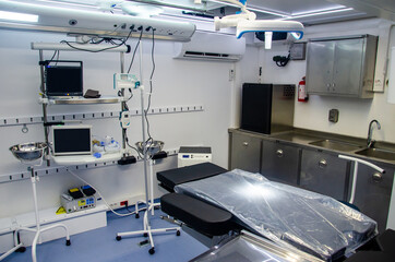 Inside Mobile Hospital. Operating room of the field hospital.