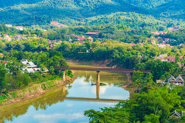 Fototapeta na wymiar Luang Prabang city in Laos landscape panorama with Mekong river.