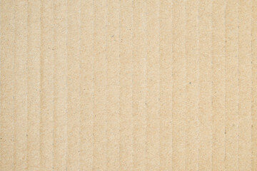 Frontal view of the surface of brown corrugated cardboard for packaging. The corrugations and channels are arranged. The image can be used as a texture or background. Copy space.