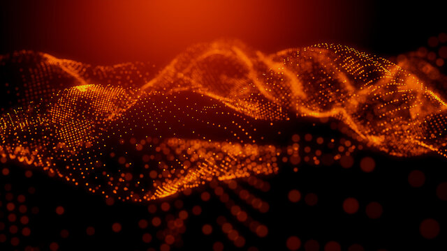 Smart Grid and Communication Concept. Orange, Futuristic Digital Style. 3D Render.