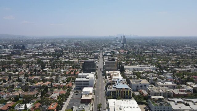 Aerial view of Beverly Hills, city in California's Los Angeles County. Home to many Hollywood stars.