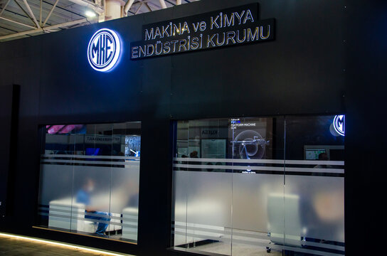 Kyiv, Ukraine - Jun 16, 2021: Mechanical and Chemical Industry Corporation exhibition stand design (Turkish: Makina ve Kimya End&uuml;strisi Kurumu or MKEK or Makina ve Kimya End&uuml;strisi or MKE for short)