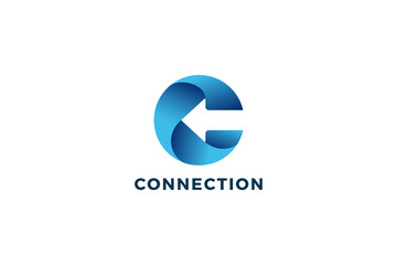 Letter C blue color 3d arrow business logo    