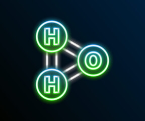 Glowing neon line Chemical formula for water drops H2O shaped icon isolated on black background. Colorful outline concept. Vector