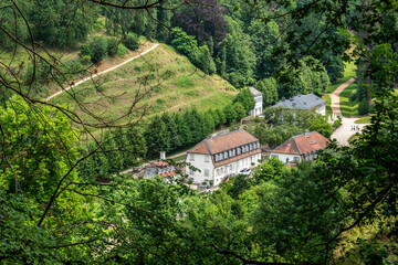 Village with old Buildings at Fürstenlager Park during summer, Bensheim Auerbach, germany