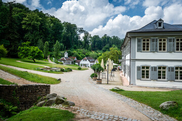 Fototapeta na wymiar Village with old Buildings at Fürstenlager Park during summer, Bensheim Auerbach, germany