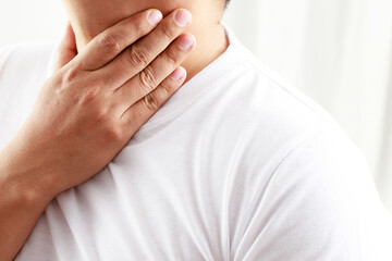 concept of health problems man sore throat with flu