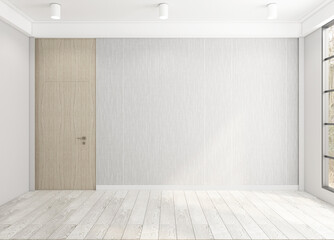 Empty room with gray wall and wood floor. 3d rendering