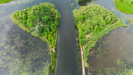 Aerial view of the Stone Lock (Kamienna Śluza) in the Lower Town of Gdańsk.
