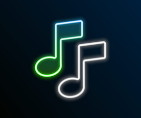 Glowing neon line Music note, tone icon isolated on black background. Colorful outline concept. Vector