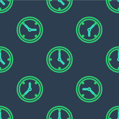 Line Clock icon isolated seamless pattern on blue background. Time symbol. Vector