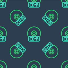Line CD or DVD disk icon isolated seamless pattern on blue background. Compact disc sign. Vector