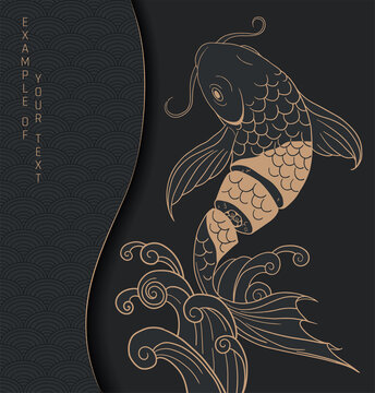 abstract illustration black and gold fish with sushi 