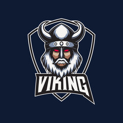 mascot esport logo of viking with shield emblem vector illustration