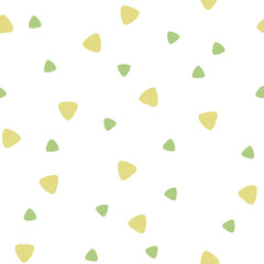 Abstract seamless pattern in polka dot style. Green and yellow tender dots on a white background. Endless texture. Geometric print for textile, fabric, wrapping. 