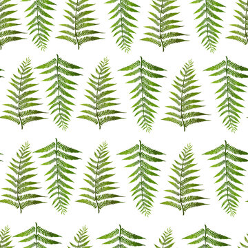 Realistic seamless with deep green fern leaves pattern background illustration. Colorful texture for any kind of a design.