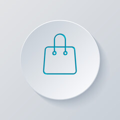 Shopping paper bag, simple business icon. Cut circle with gray and blue layers. Paper style