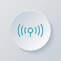 Live stream, broadcasting, online video. Cut circle with gray and blue layers. Paper style