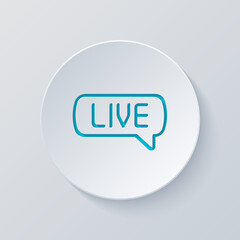 Live stream, broadcasting, online video. Cut circle with gray and blue layers. Paper style