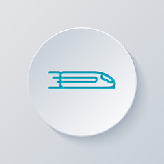 High speed train, railway transport. Cut circle with gray and blue layers. Paper style