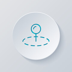 Pin, location by gps, simple landmark. Cut circle with gray and blue layers. Paper style