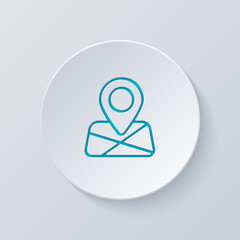 Paper map with pin, location by gps, simple landmark. Cut circle with gray and blue layers. Paper style