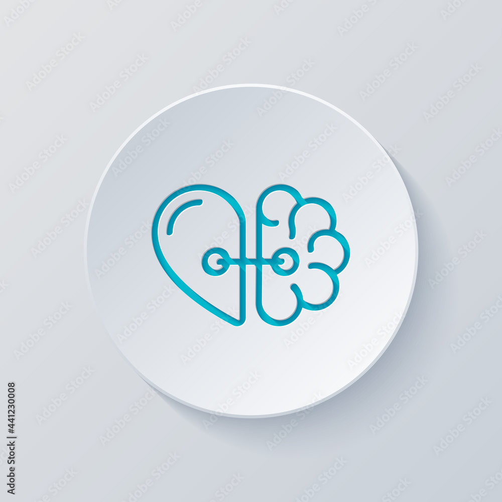 Poster heart and brain, balance between emotion and logic. cut circle with gray and blue layers. paper styl