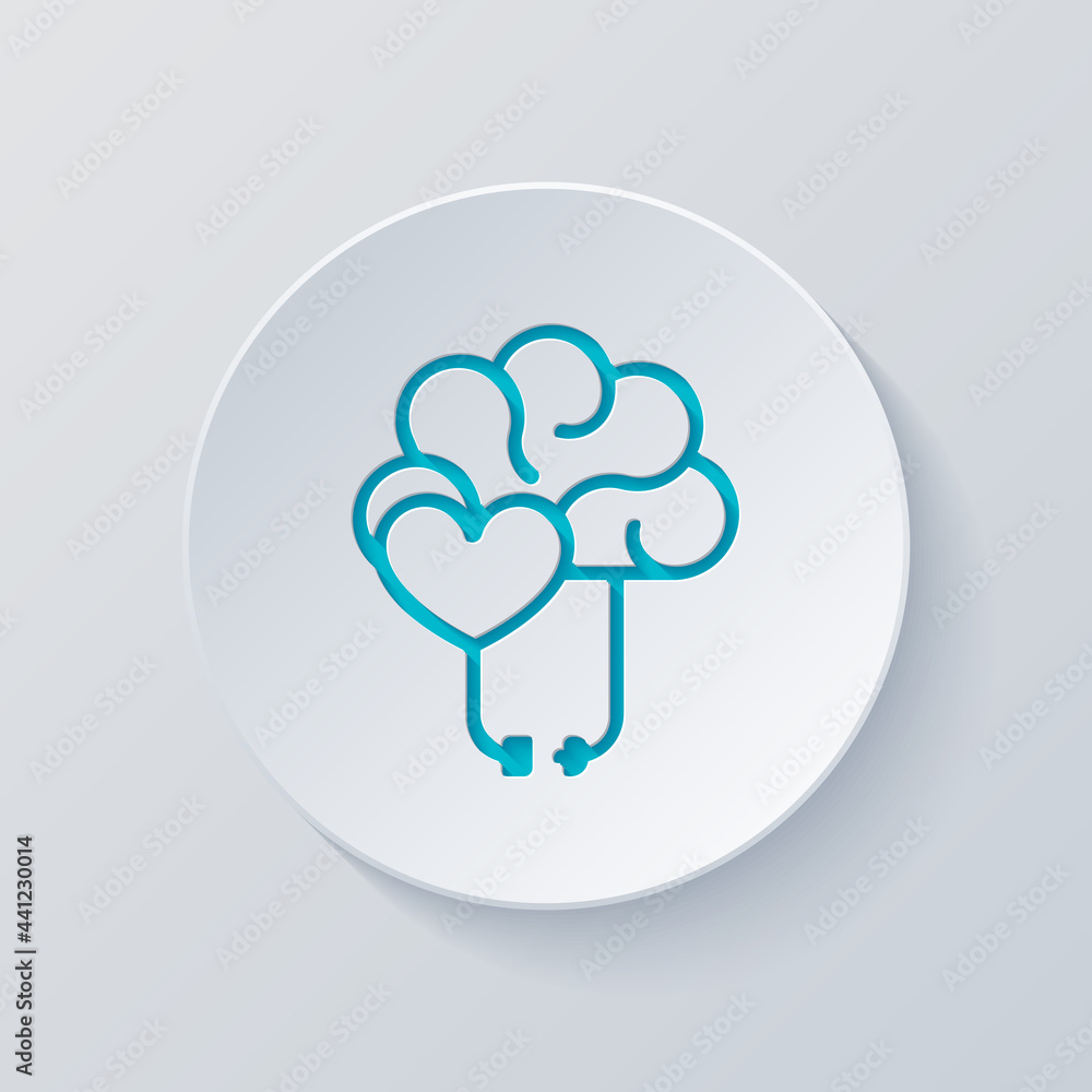 Poster heart and brain, balance between emotion and logic. cut circle with gray and blue layers. paper styl