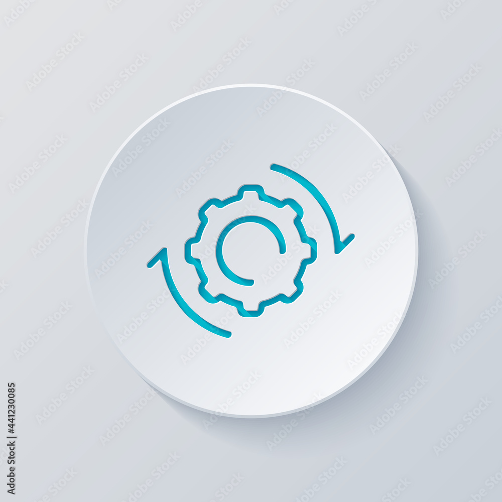 Poster workflow process, gear and arrows, automate business operation. cut circle with gray and blue layers