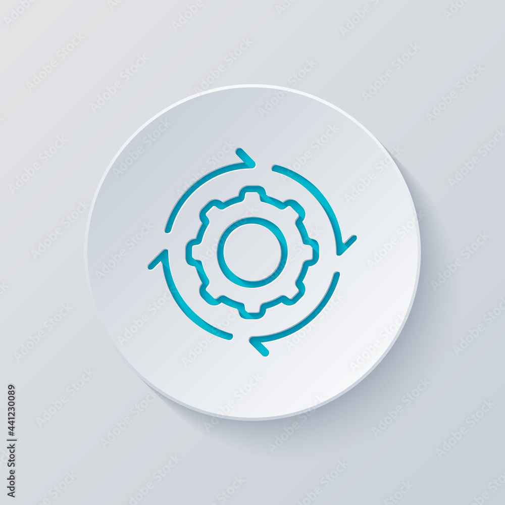 Poster workflow process, gear and arrows, automate business operation. cut circle with gray and blue layers