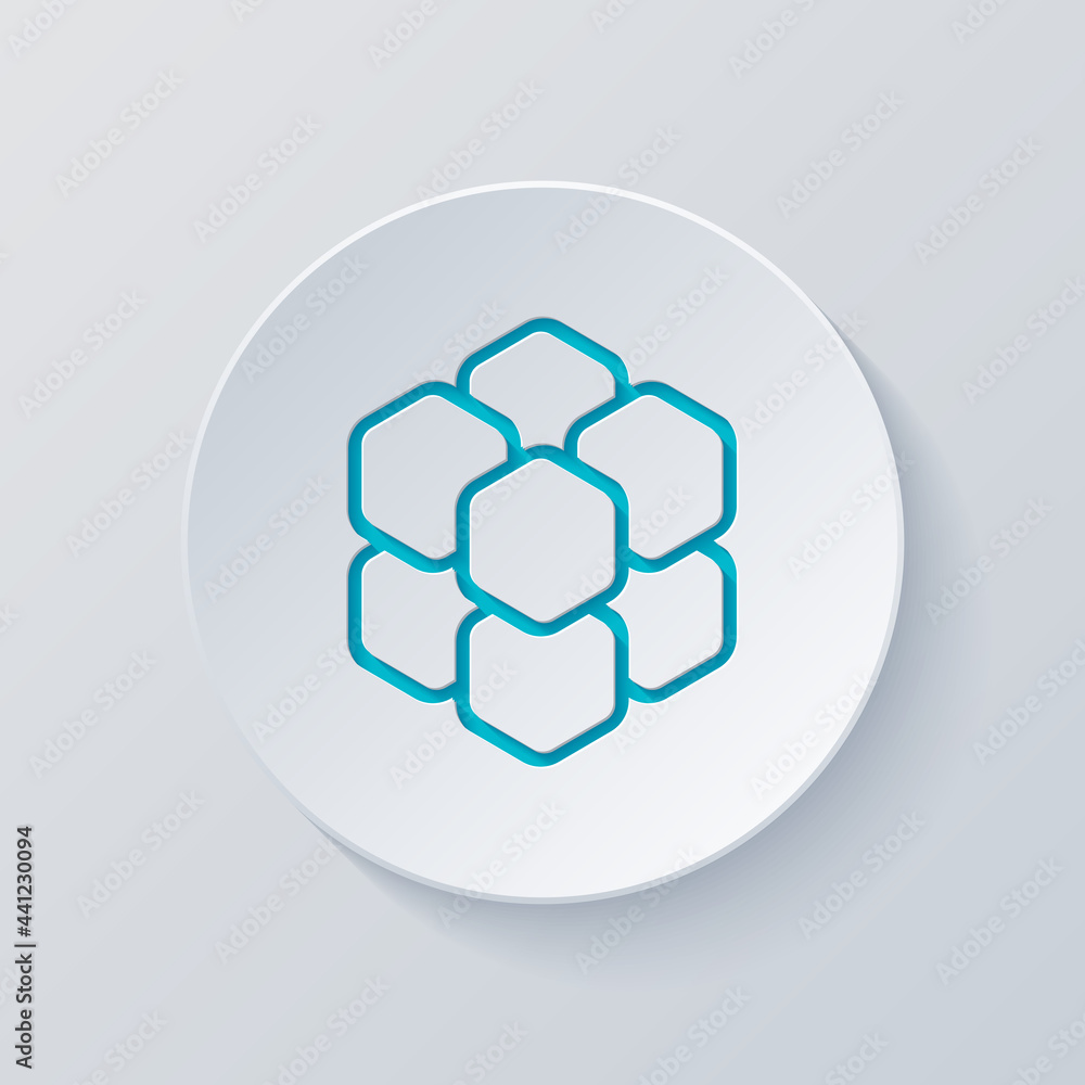 Poster a few cubes, box in 3d, simple icon. cut circle with gray and blue layers. paper style