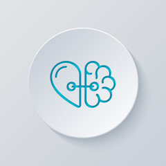 Heart and brain, balance between emotion and logic. Cut circle with gray and blue layers. Paper style