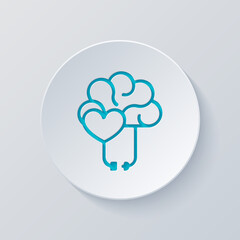 Heart and brain, balance between emotion and logic. Cut circle with gray and blue layers. Paper style