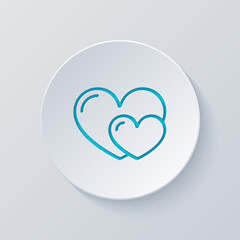 Two crossed hearts, wedding or marriage. Cut circle with gray and blue layers. Paper style