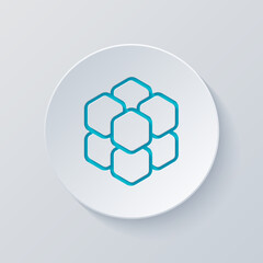 Obraz premium A few cubes, box in 3D, simple icon. Cut circle with gray and blue layers. Paper style
