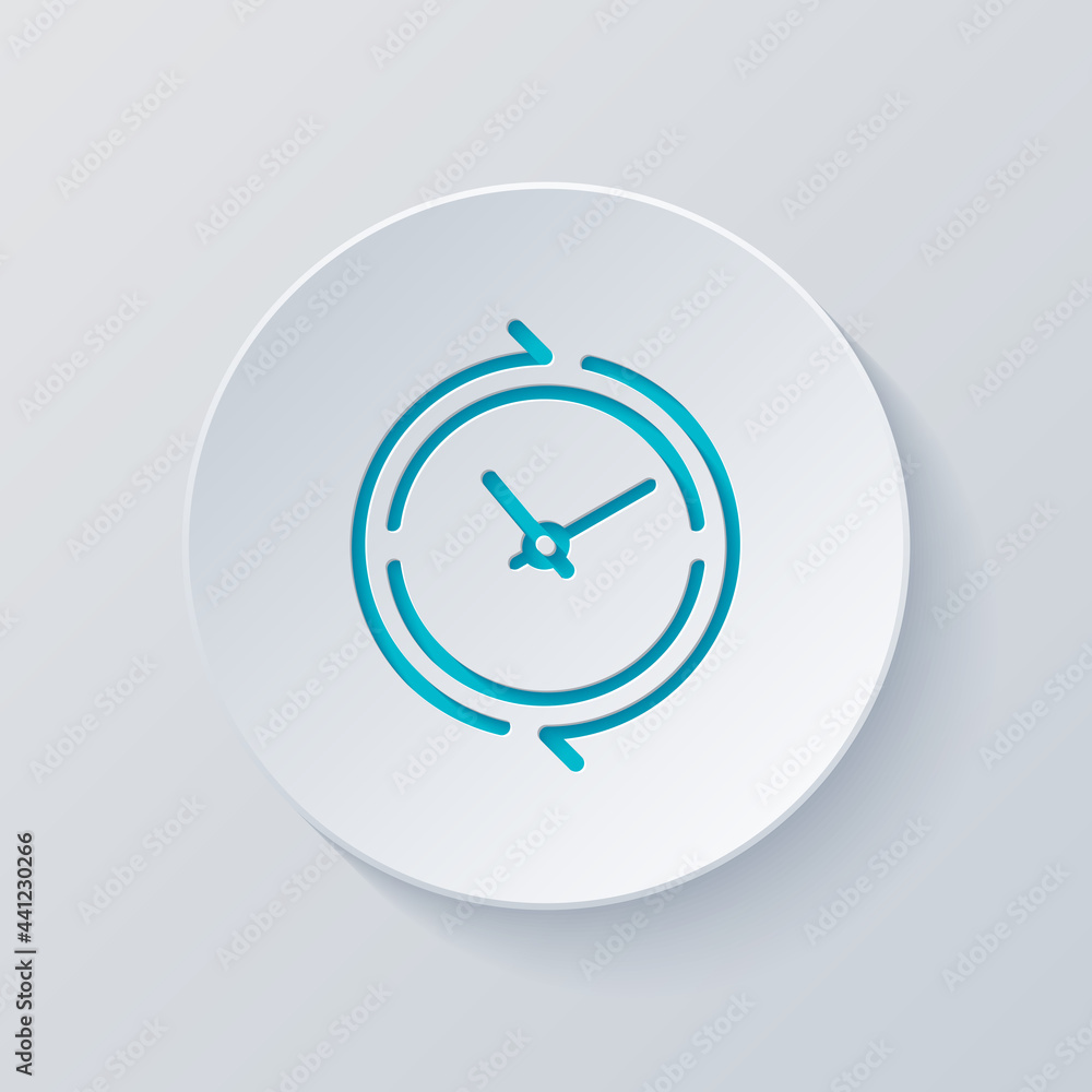 Poster timer in circle, simple clock or watch, time icon. cut circle with gray and blue layers. paper style