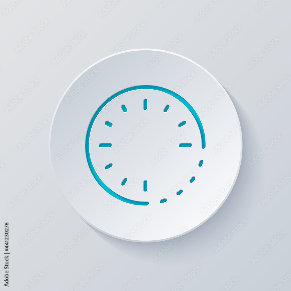 Poster timer in circle, simple clock or watch, time icon. cut circle with gray and blue layers. paper style