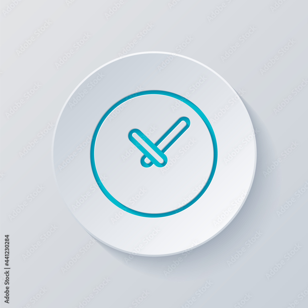 Poster timer in circle, simple clock or watch, time icon. cut circle with gray and blue layers. paper style