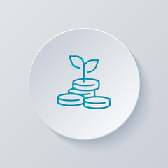 Financial growth, growing money tree, increase income. Cut circle with gray and blue layers. Paper style
