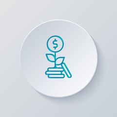 Financial growth, growing money tree, increase income. Cut circle with gray and blue layers. Paper style